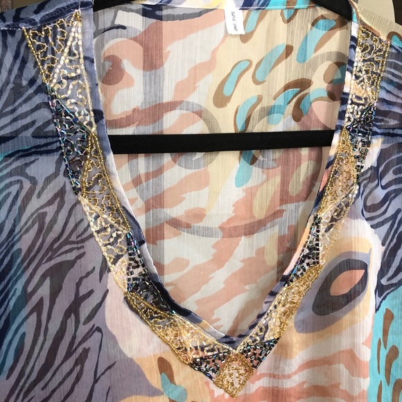 Beaded Multi Chiffon Cover/Scarf Or Long Top O/S - Picture 3 of 6